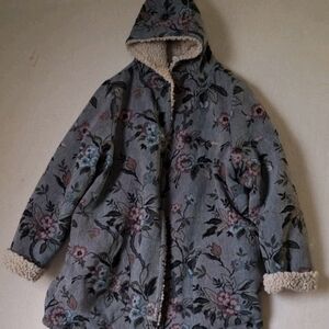 Floral Hooded Jacket with Sherpa Lining
